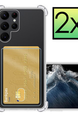 NoXx Hoes Geschikt voor Samsung S22 Ultra Hoesje Pasjeshouder Cover Shock Proof Case Siliconen Hoes Met Kaarthouder - Transparant - 2x
