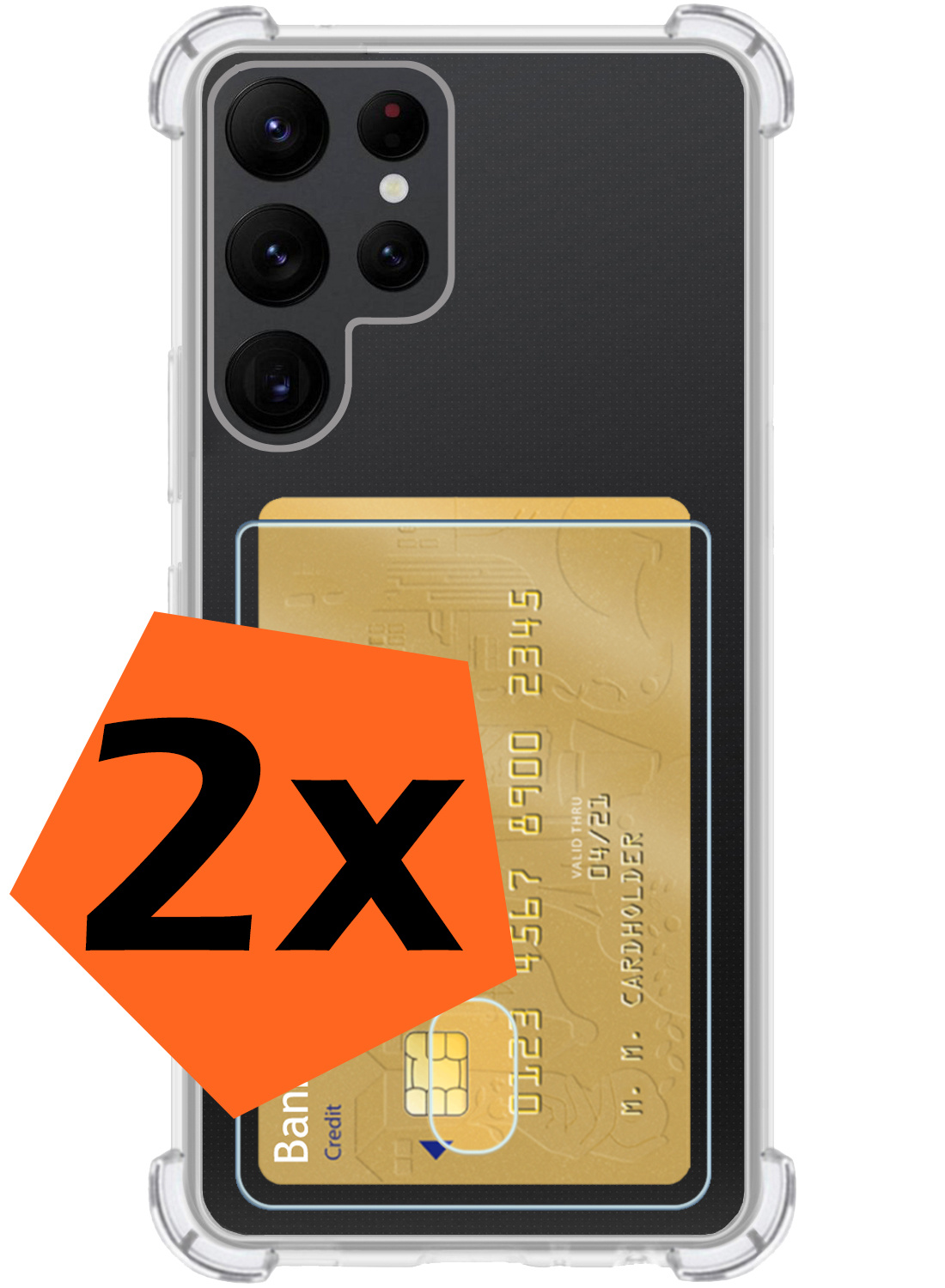 Nomfy Hoesje Geschikt voor Samsung S22 Ultra Hoesje Pasjeshouder Shockproof Pas Houder - Hoesje Geschikt voor Samsung Galaxy S22 Ultra Hoes Met Kaarthouder - Transparant - 2 PACK