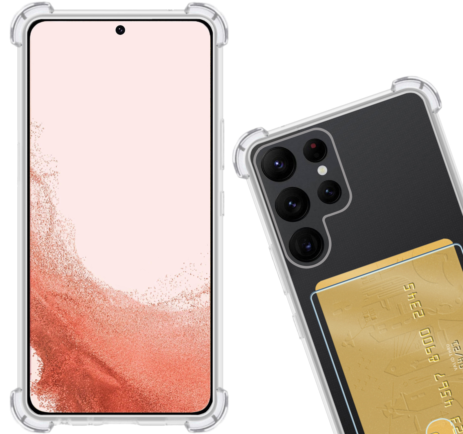 Nomfy Hoesje Geschikt voor Samsung S22 Ultra Hoesje Pasjeshouder Shockproof Pas Houder - Hoesje Geschikt voor Samsung Galaxy S22 Ultra Hoes Met Kaarthouder - Transparant - 2 PACK