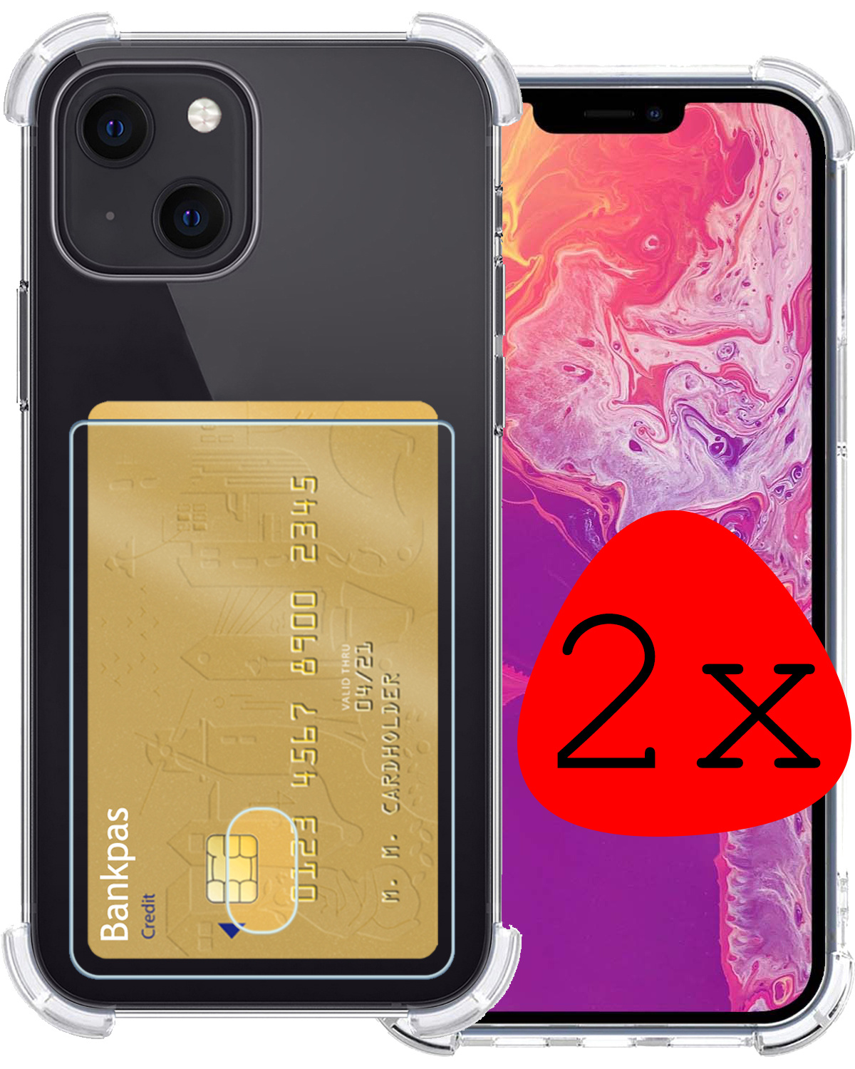 BASEY. Hoes Geschikt voor iPhone 13 Mini Hoesje Shock Proof Case Hoes - Hoesje Geschikt voor iPhone 13 Mini Hoes Cover Shockproof - Transparant - 2 Stuks