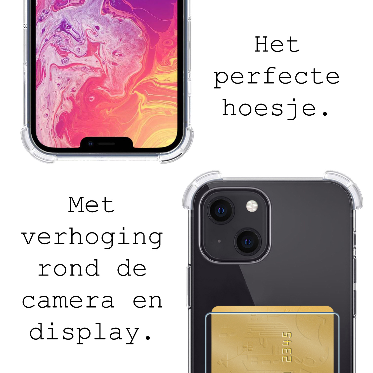IPhone 13 Hoesje Shock Proof Case Met Pasjeshouder - IPhone 13 Case Transparant Pashouder Shock Hoes - IPhone 13 Hoes Cover - Transparant