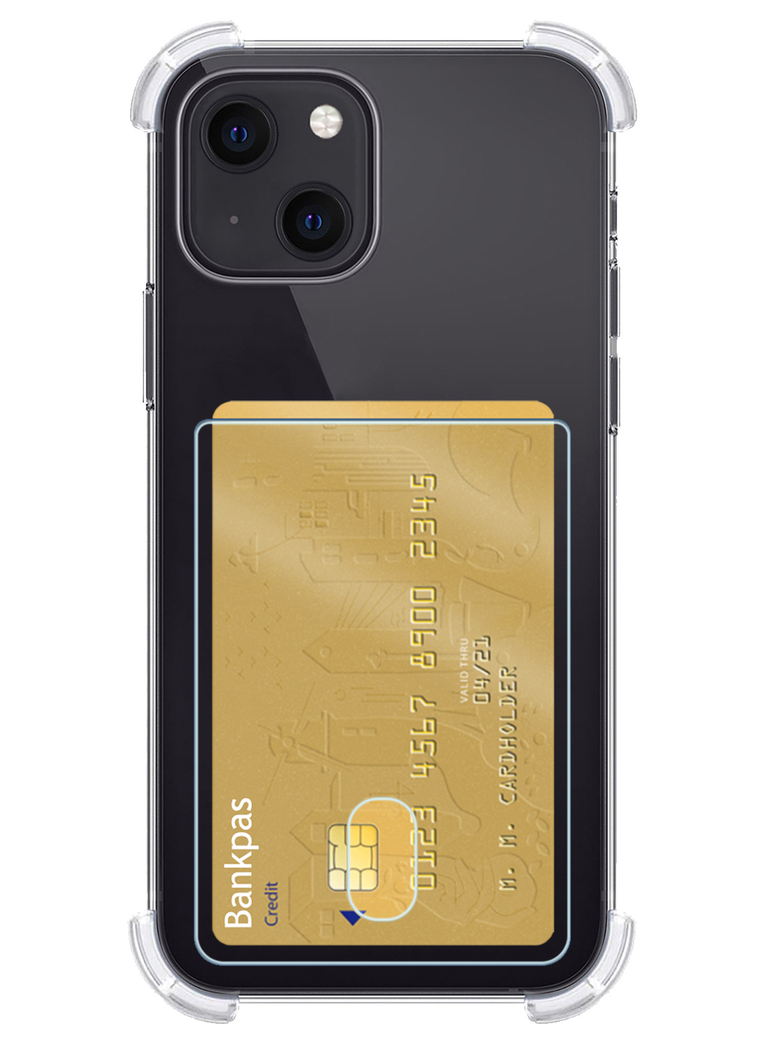 NoXx Hoes Geschikt voor iPhone 13 Hoesje Pasjeshouder Cover Shock Proof Case Siliconen Hoes Met Kaarthouder - Transparant - 2x