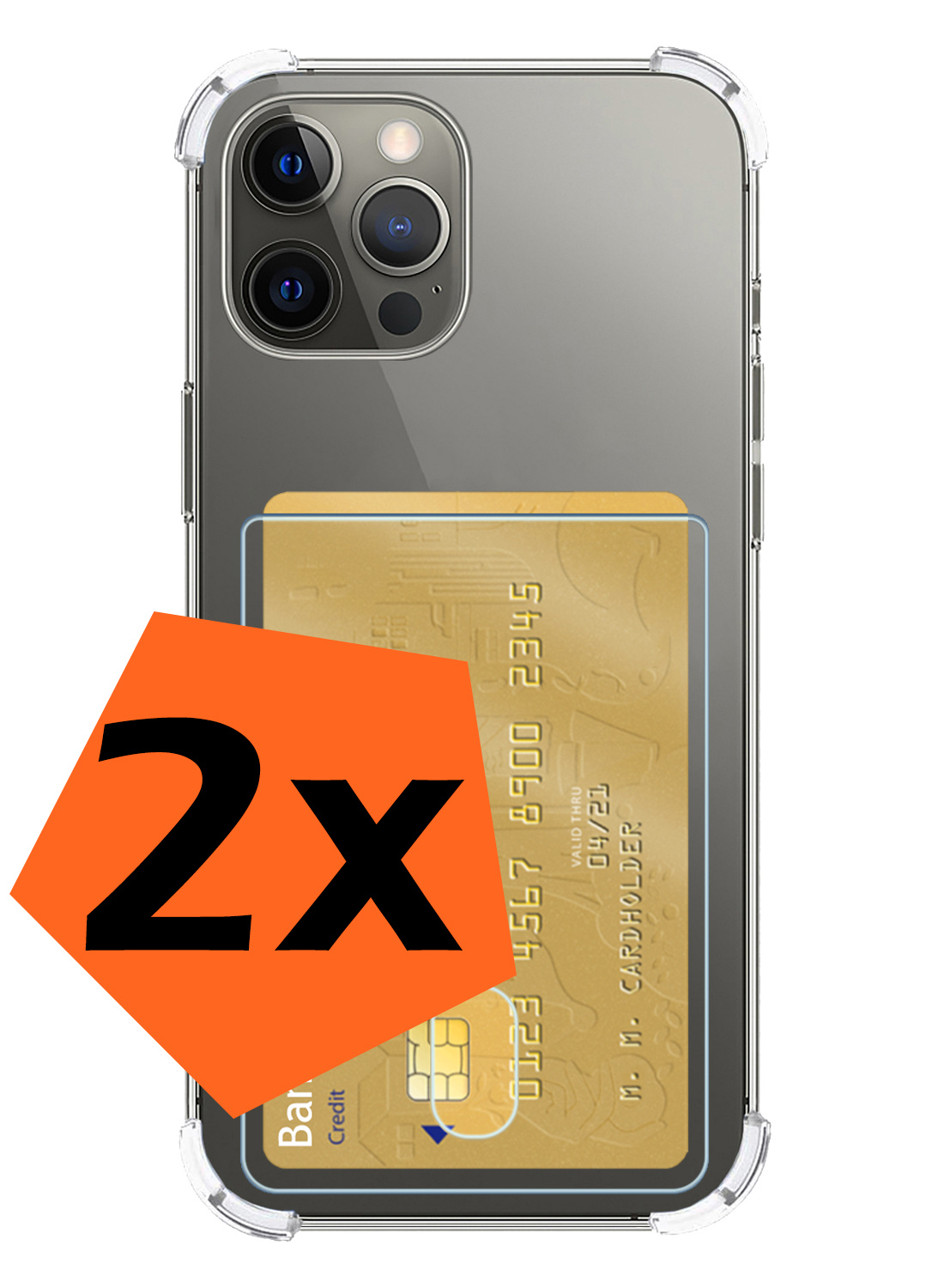 Nomfy Hoesje Geschikt voor iPhone 13 Pro Hoesje Pasjeshouder Shockproof Pas Houder - Hoesje Geschikt voor iPhone 13 Pro Hoes Met Kaarthouder - Transparant - 2 PACK