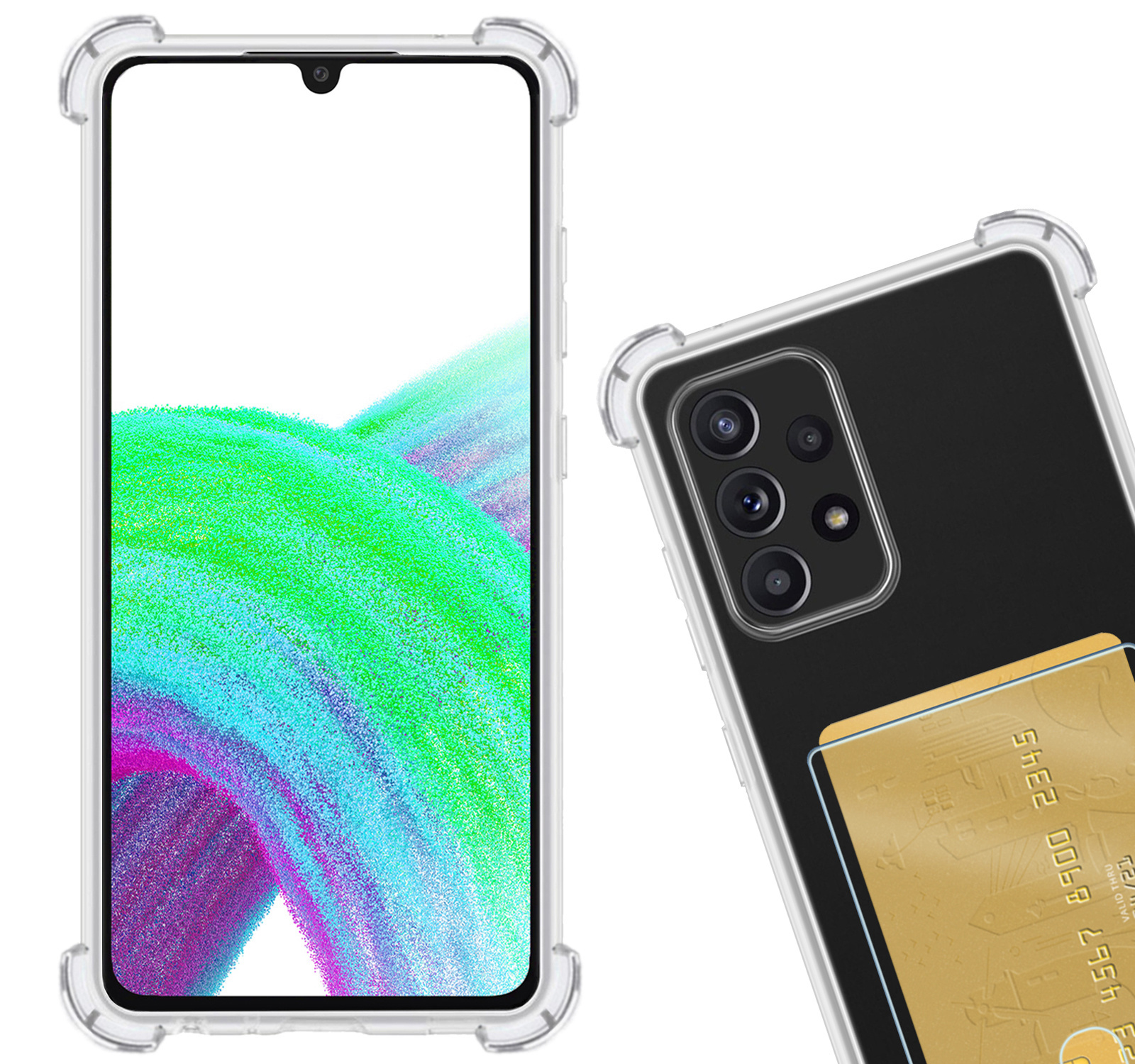 Nomfy Hoesje Geschikt voor Samsung A33 Hoesje Pasjeshouder Shockproof Pas Houder Met Screenprotector - Hoesje Geschikt voor Samsung Galaxy A33 Hoes Met Kaarthouder - Transparant