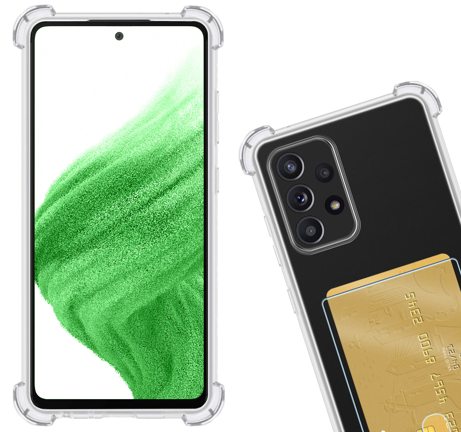 Nomfy Hoesje Geschikt voor Samsung A53 Hoesje Pasjeshouder Shockproof Pas Houder Met 2x Screenprotector - Hoesje Geschikt voor Samsung Galaxy A53 Hoes Met Kaarthouder - Transparant