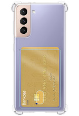 NoXx Hoes Geschikt voor Samsung S21 FE Hoesje Pasjeshouder Cover Shock Proof Case Siliconen Hoes Met Kaarthouder Met Screenprotector - Transparant