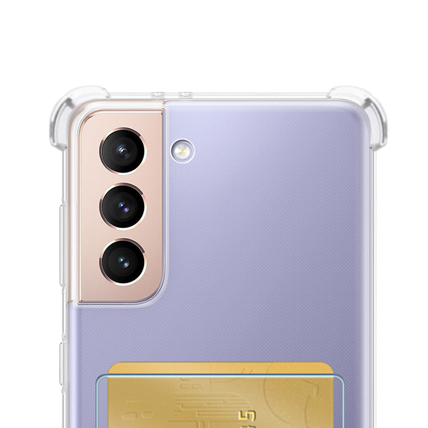 NoXx Hoes Geschikt voor Samsung S21 FE Hoesje Pasjeshouder Cover Shock Proof Case Siliconen Hoes Met Kaarthouder Met Screenprotector - Transparant