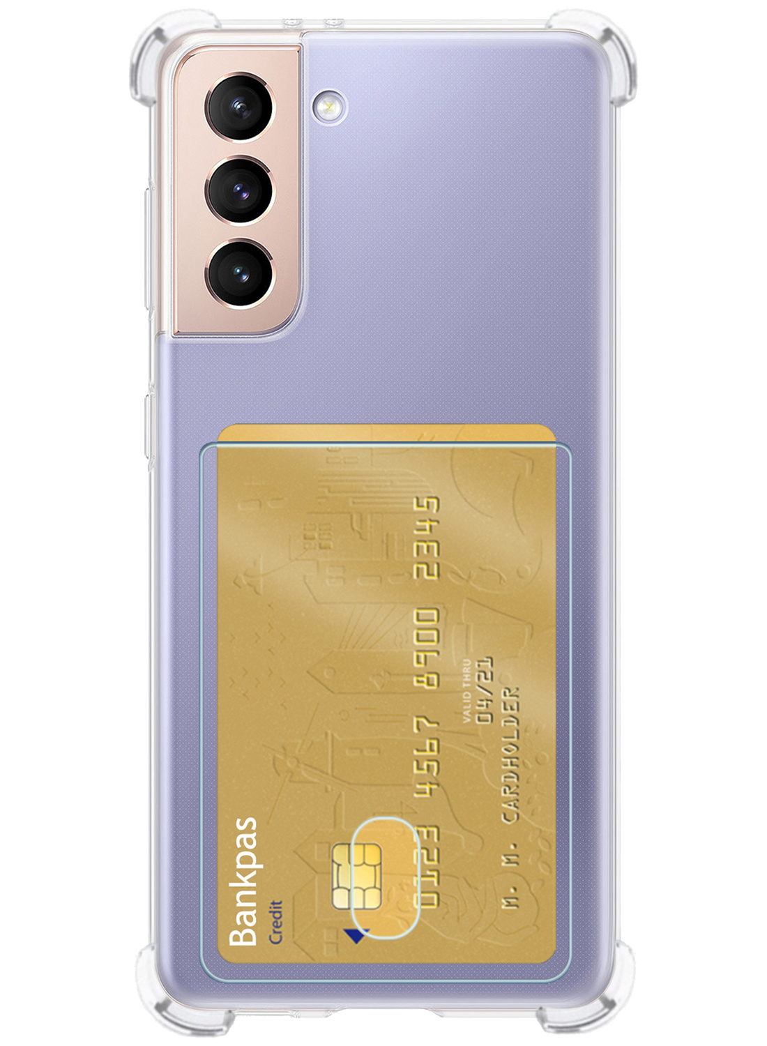 NoXx Hoes Geschikt voor Samsung S21 FE Hoesje Pasjeshouder Cover Shock Proof Case Siliconen Hoes Met Kaarthouder Met 2x Screenprotector - Transparant