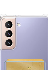 NoXx Hoes Geschikt voor Samsung S21 FE Hoesje Pasjeshouder Cover Shock Proof Case Siliconen Hoes Met Kaarthouder Met 2x Screenprotector - Transparant