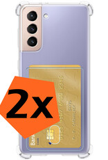 Nomfy Samsung Galaxy S21 FE Hoesje Pasjeshouder Met 2x Screenprotector - Samsung Galaxy S21 FE Pas Houder Case Met 2x Beschermglas - Transparant