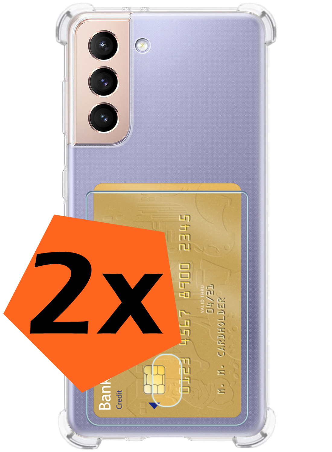 Nomfy Hoesje Geschikt voor Samsung S21 FE Hoesje Pasjeshouder Shockproof Pas Houder Met 2x Screenprotector - Hoesje Geschikt voor Samsung Galaxy S21 FE Hoes Met Kaarthouder - Transparant