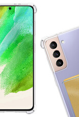 Nomfy Hoesje Geschikt voor Samsung S21 FE Hoesje Pasjeshouder Shockproof Pas Houder Met 2x Screenprotector - Hoesje Geschikt voor Samsung Galaxy S21 FE Hoes Met Kaarthouder - Transparant