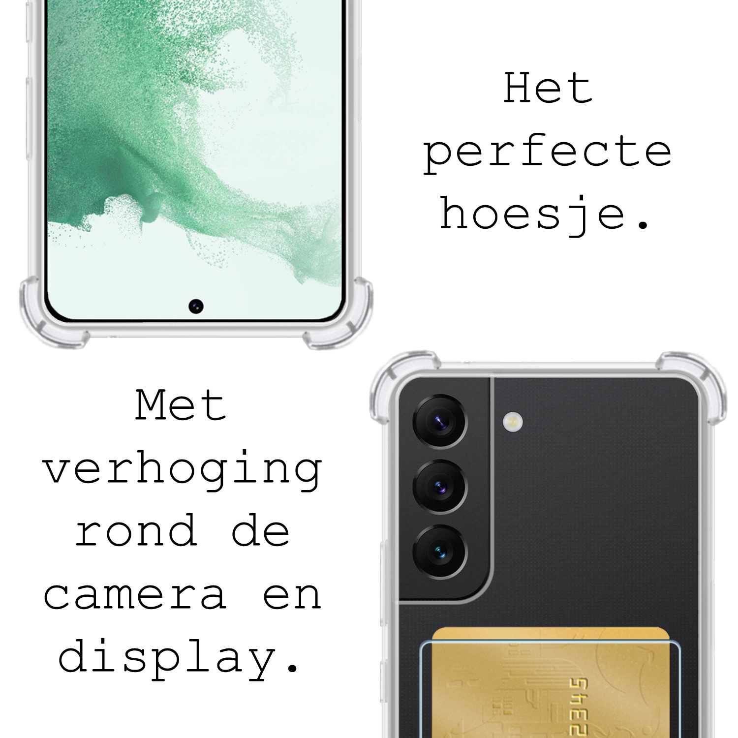 BASEY. Hoes Geschikt voor Samsung S22 Plus Hoesje Shock Proof Case Hoes Met 2x Screenprotector - Hoesje Geschikt voor Samsung Galaxy S22 Plus Hoes Cover Shockproof - Transparant