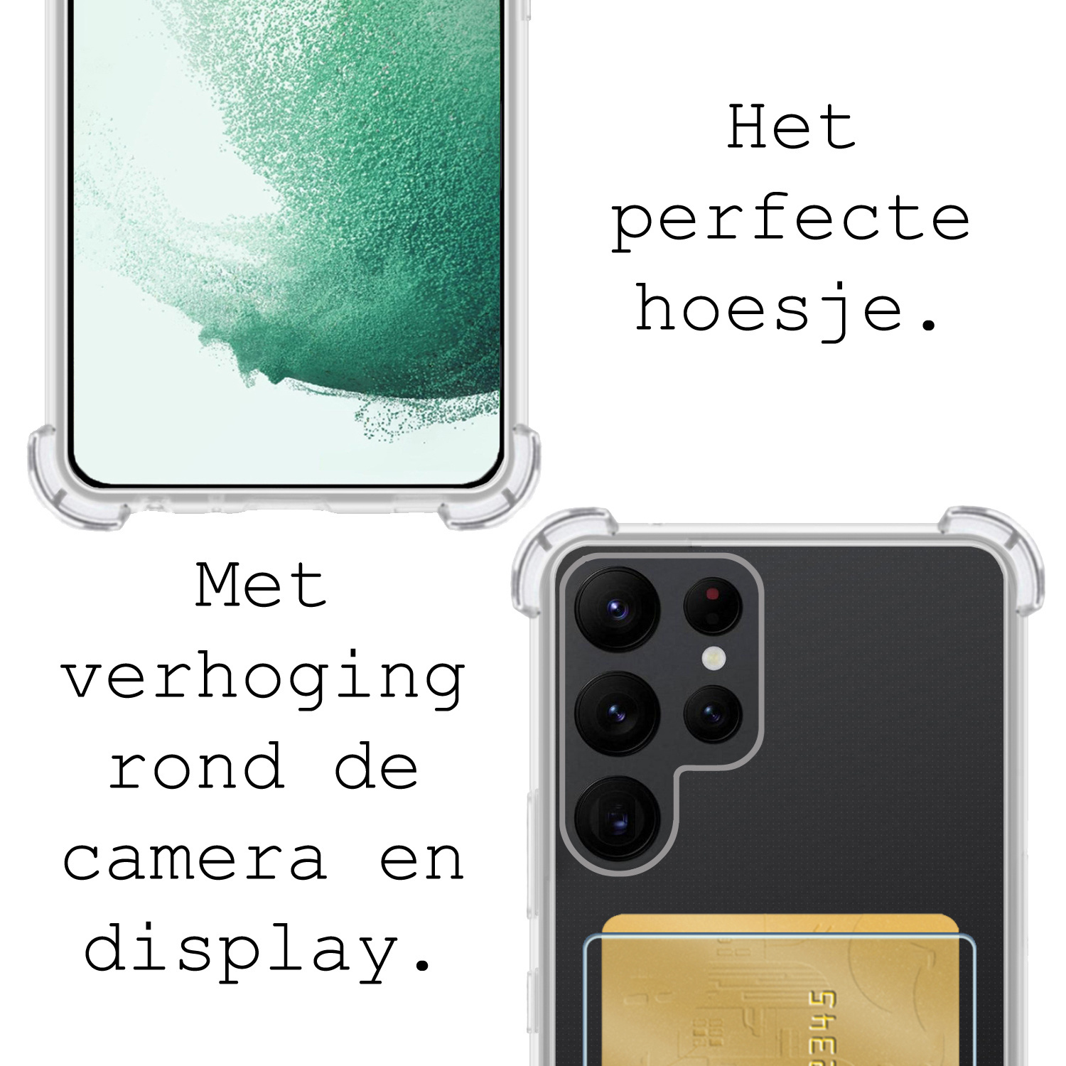 BASEY. Hoes Geschikt voor Samsung S22 Ultra Hoesje Shock Proof Case Hoes Met 2x Screenprotector - Hoesje Geschikt voor Samsung Galaxy S22 Ultra Hoes Cover Shockproof - Transparant