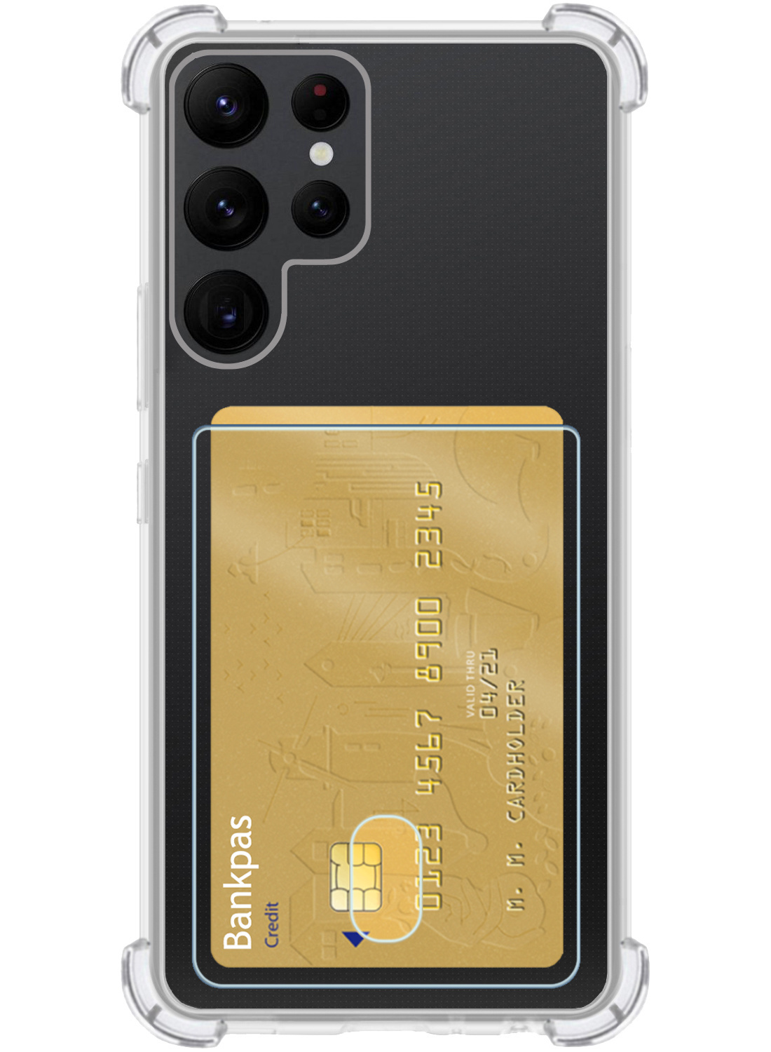 NoXx Hoes Geschikt voor Samsung S22 Ultra Hoesje Pasjeshouder Cover Shock Proof Case Siliconen Hoes Met Kaarthouder Met Screenprotector - Transparant