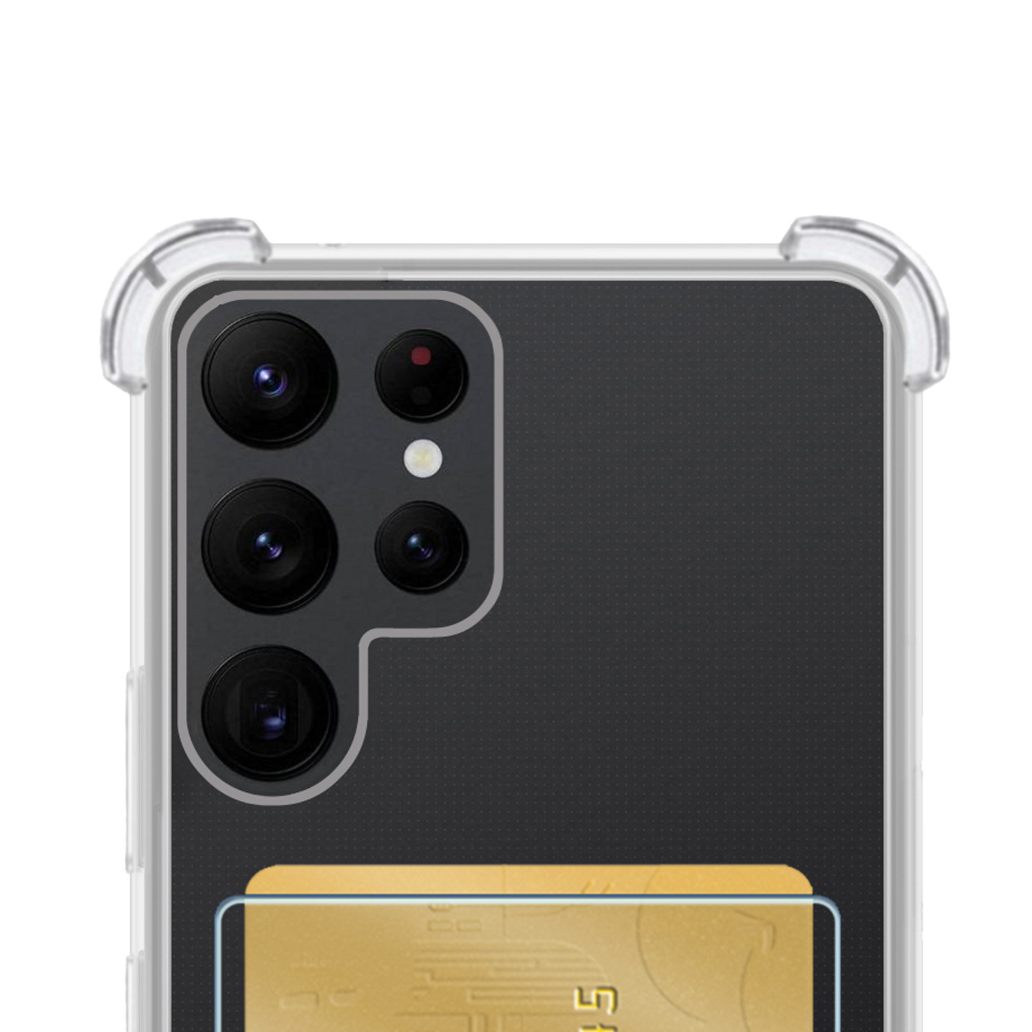 NoXx Hoes Geschikt voor Samsung S22 Ultra Hoesje Pasjeshouder Cover Shock Proof Case Siliconen Hoes Met Kaarthouder Met Screenprotector - Transparant