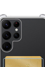 NoXx Hoes Geschikt voor Samsung S22 Ultra Hoesje Pasjeshouder Cover Shock Proof Case Siliconen Hoes Met Kaarthouder Met 2x Screenprotector - Transparant
