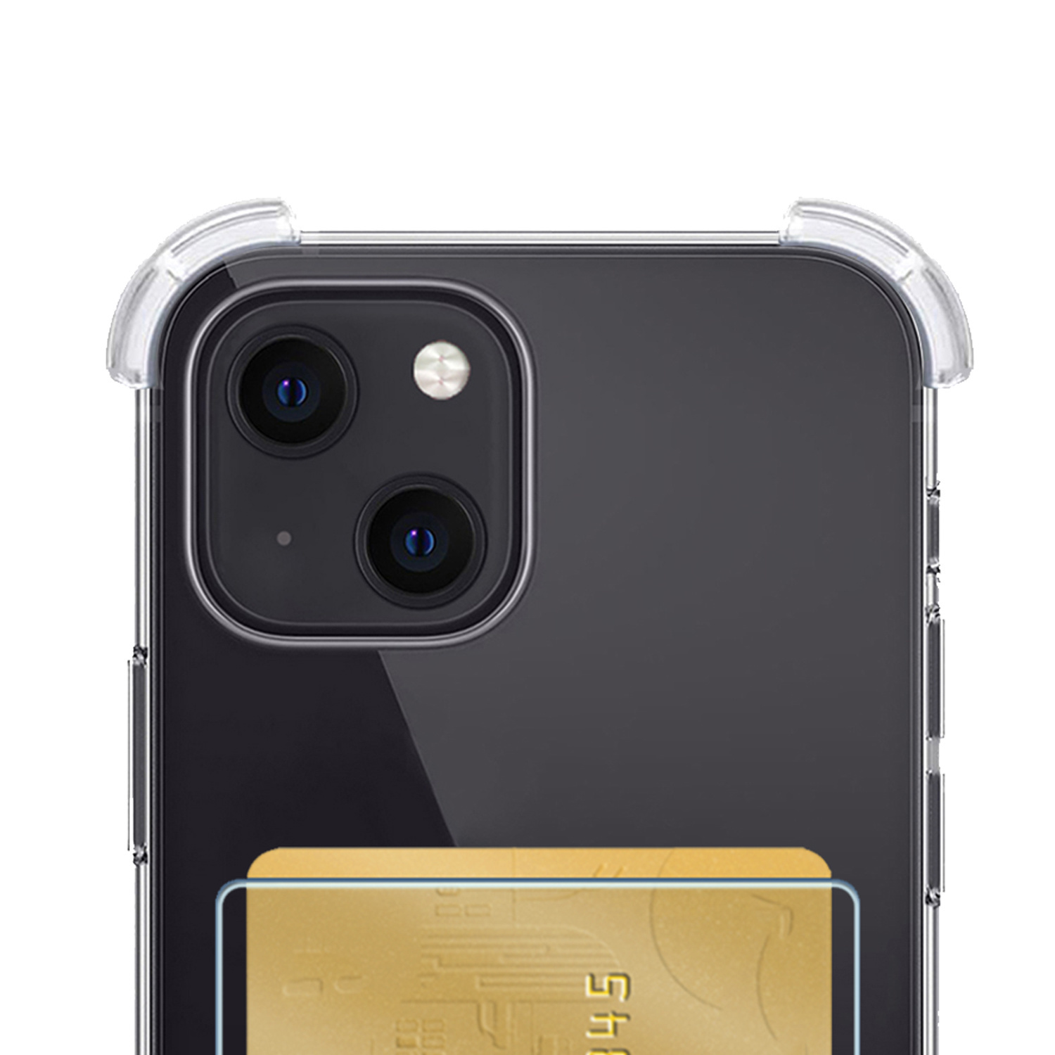 NoXx Hoes Geschikt voor iPhone 13 Mini Hoesje Pasjeshouder Cover Shock Proof Case Siliconen Hoes Met Kaarthouder Met 2x Screenprotector - Transparant