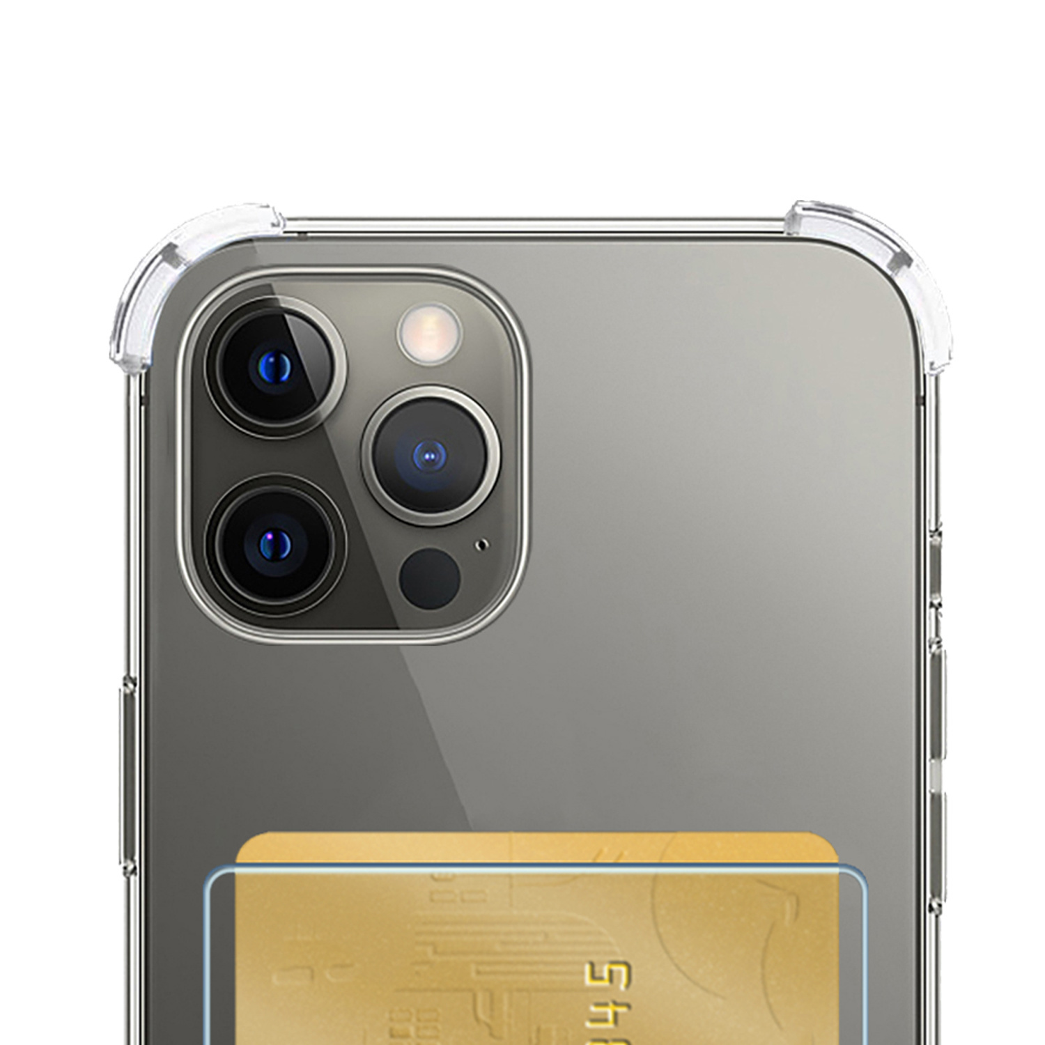 NoXx Hoes Geschikt voor iPhone 13 Pro Hoesje Pasjeshouder Cover Shock Proof Case Siliconen Hoes Met Kaarthouder Met 2x Screenprotector - Transparant