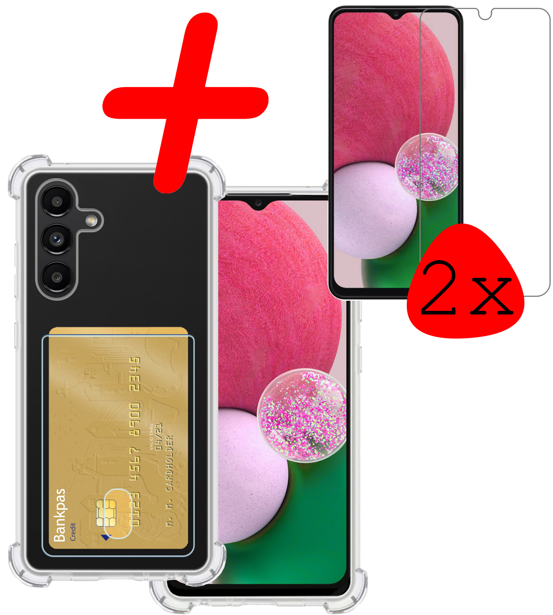 BASEY. Hoes Geschikt voor Samsung A13 5G Hoesje Shock Proof Case Hoes Met 2x Screenprotector - Hoesje Geschikt voor Samsung Galaxy A13 5G Hoes Cover Shockproof - Transparant