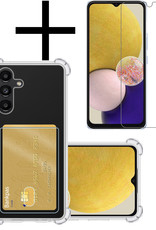 NoXx Hoes Geschikt voor Samsung A13 5G Hoesje Pasjeshouder Cover Shock Proof Case Siliconen Hoes Met Kaarthouder Met Screenprotector - Transparant