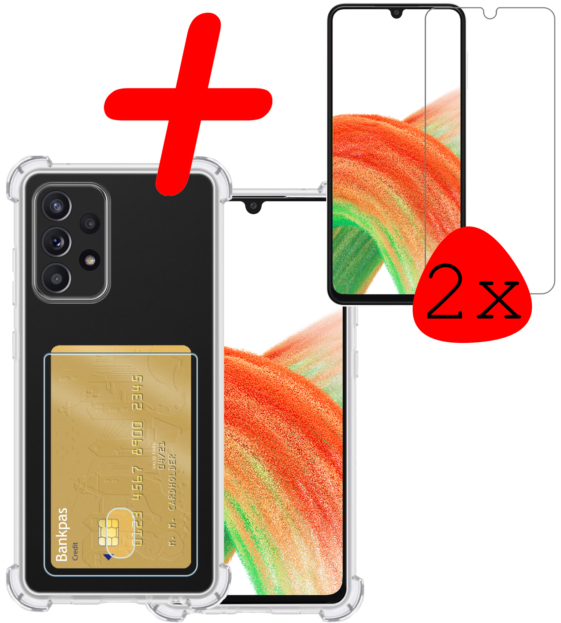 BASEY. Hoes Geschikt voor Samsung A33 Hoesje Shock Proof Case Hoes Met 2x Screenprotector - Hoesje Geschikt voor Samsung Galaxy A33 Hoes Cover Shockproof - Transparant
