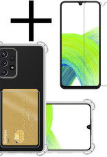 NoXx Hoes Geschikt voor Samsung A33 Hoesje Pasjeshouder Cover Shock Proof Case Siliconen Hoes Met Kaarthouder Met Screenprotector - Transparant
