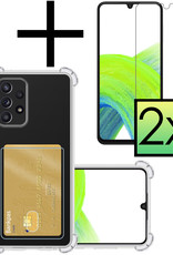 NoXx Hoes Geschikt voor Samsung A33 Hoesje Pasjeshouder Cover Shock Proof Case Siliconen Hoes Met Kaarthouder Met 2x Screenprotector - Transparant