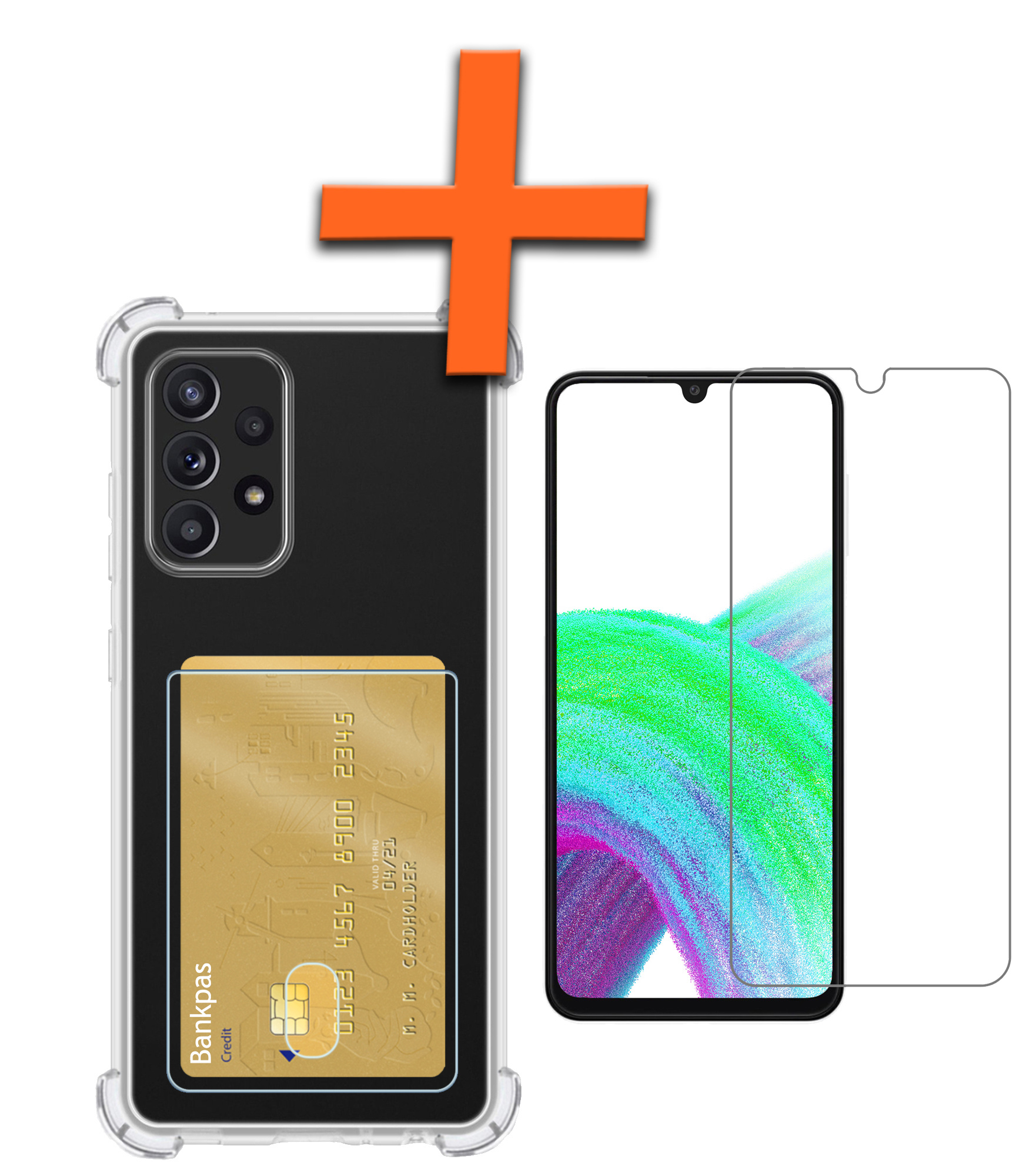 Nomfy Hoesje Geschikt voor Samsung A33 Hoesje Pasjeshouder Shockproof Pas Houder Met Screenprotector - Hoesje Geschikt voor Samsung Galaxy A33 Hoes Met Kaarthouder - Transparant