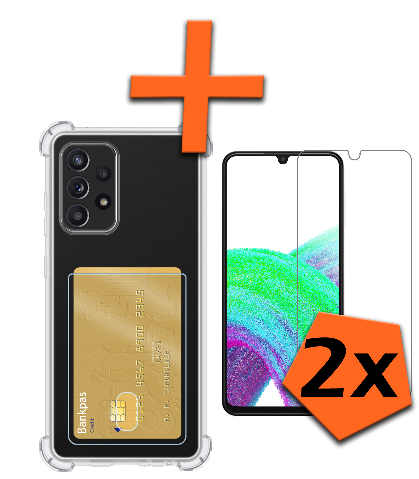 Nomfy Hoesje Geschikt voor Samsung A33 Hoesje Pasjeshouder Shockproof Pas Houder Met 2x Screenprotector - Hoesje Geschikt voor Samsung Galaxy A33 Hoes Met Kaarthouder - Transparant