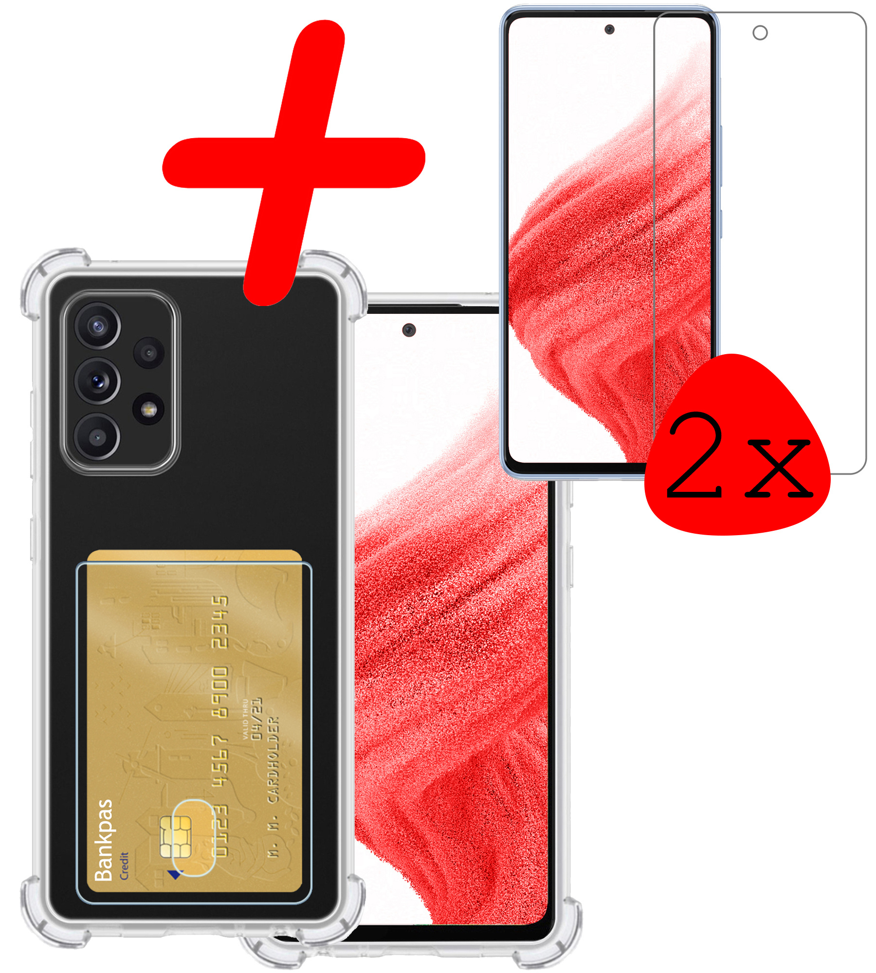 BASEY. Hoes Geschikt voor Samsung A53 Hoesje Shock Proof Case Hoes Met 2x Screenprotector - Hoesje Geschikt voor Samsung Galaxy A53 Hoes Cover Shockproof - Transparant