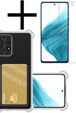 NoXx Hoes Geschikt voor Samsung A53 Hoesje Pasjeshouder Cover Shock Proof Case Siliconen Hoes Met Kaarthouder Met Screenprotector - Transparant
