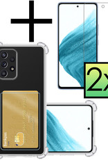 NoXx Hoes Geschikt voor Samsung A53 Hoesje Pasjeshouder Cover Shock Proof Case Siliconen Hoes Met Kaarthouder Met 2x Screenprotector - Transparant