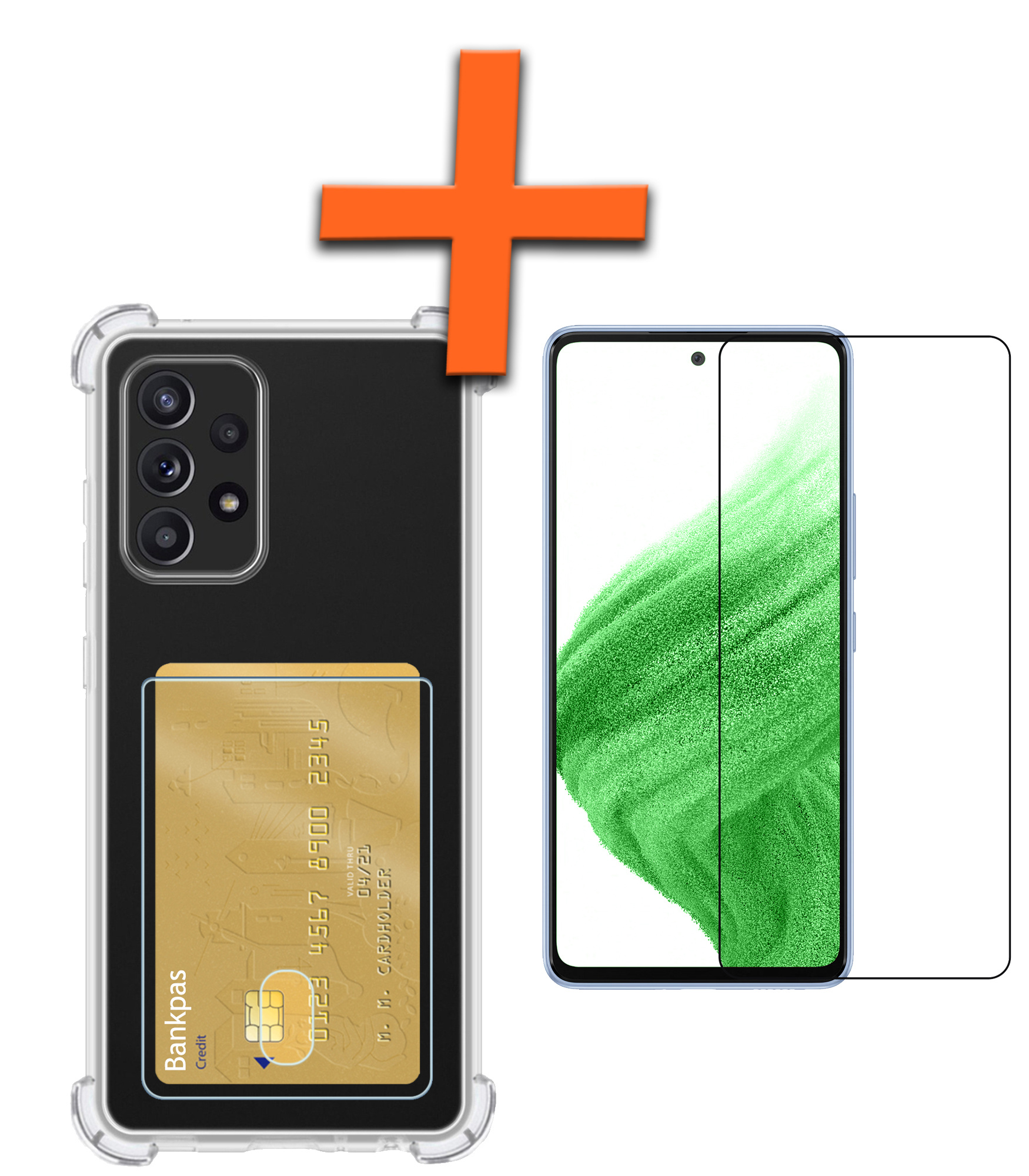 Nomfy Hoesje Geschikt voor Samsung A53 Hoesje Pasjeshouder Shockproof Pas Houder Met Screenprotector - Hoesje Geschikt voor Samsung Galaxy A53 Hoes Met Kaarthouder - Transparant