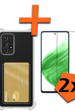 Nomfy Hoesje Geschikt voor Samsung A53 Hoesje Pasjeshouder Shockproof Pas Houder Met 2x Screenprotector - Hoesje Geschikt voor Samsung Galaxy A53 Hoes Met Kaarthouder - Transparant