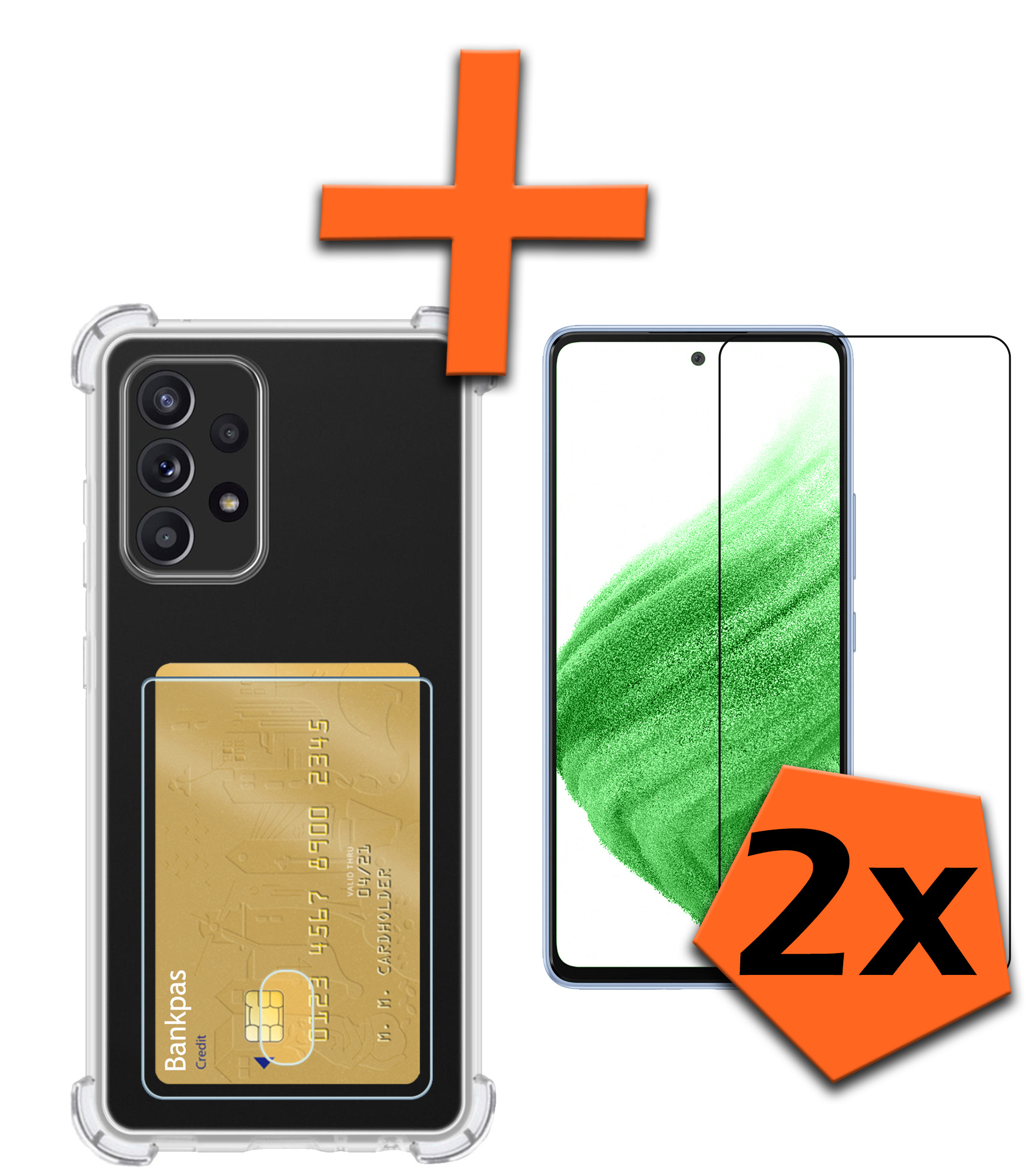 Nomfy Hoesje Geschikt voor Samsung A53 Hoesje Pasjeshouder Shockproof Pas Houder Met 2x Screenprotector - Hoesje Geschikt voor Samsung Galaxy A53 Hoes Met Kaarthouder - Transparant