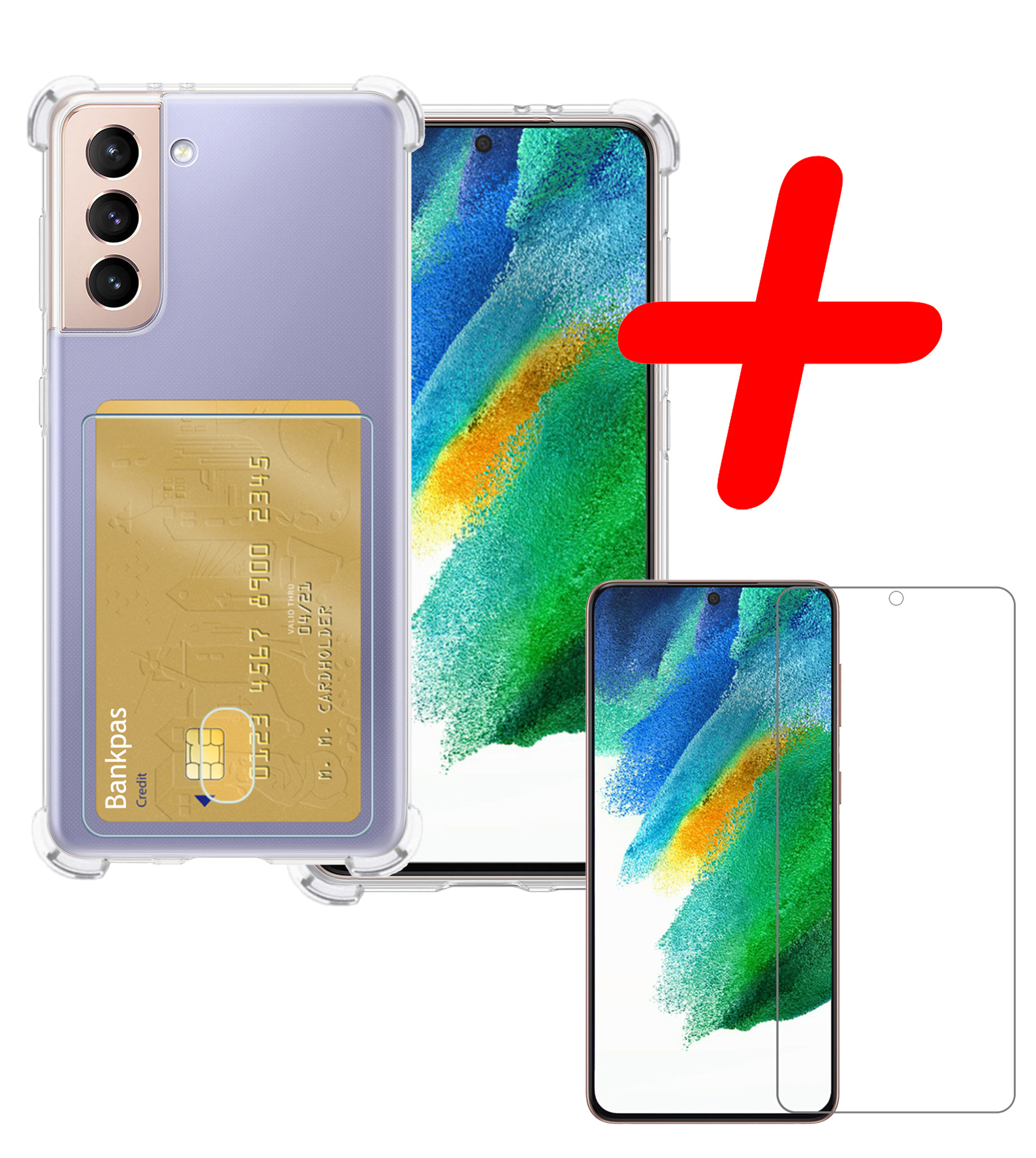 BASEY. Hoes Geschikt voor Samsung S21 FE Hoesje Shock Proof Case Hoes Met Screenprotector - Hoesje Geschikt voor Samsung Galaxy S21 FE Hoes Cover Shockproof - Transparant