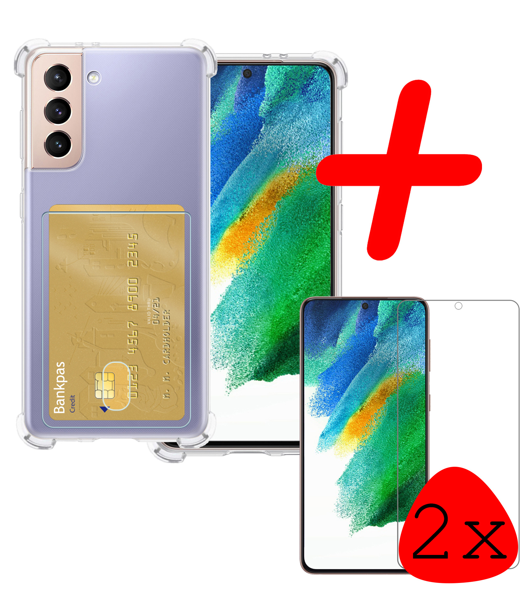 BASEY. Hoes Geschikt voor Samsung S21 FE Hoesje Shock Proof Case Hoes Met 2x Screenprotector - Hoesje Geschikt voor Samsung Galaxy S21 FE Hoes Cover Shockproof - Transparant