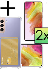 NoXx Hoes Geschikt voor Samsung S21 FE Hoesje Pasjeshouder Cover Shock Proof Case Siliconen Hoes Met Kaarthouder Met 2x Screenprotector - Transparant