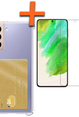 Nomfy Hoesje Geschikt voor Samsung S21 FE Hoesje Pasjeshouder Shockproof Pas Houder Met Screenprotector - Hoesje Geschikt voor Samsung Galaxy S21 FE Hoes Met Kaarthouder - Transparant