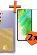Nomfy Hoesje Geschikt voor Samsung S21 FE Hoesje Pasjeshouder Shockproof Pas Houder Met 2x Screenprotector - Hoesje Geschikt voor Samsung Galaxy S21 FE Hoes Met Kaarthouder - Transparant