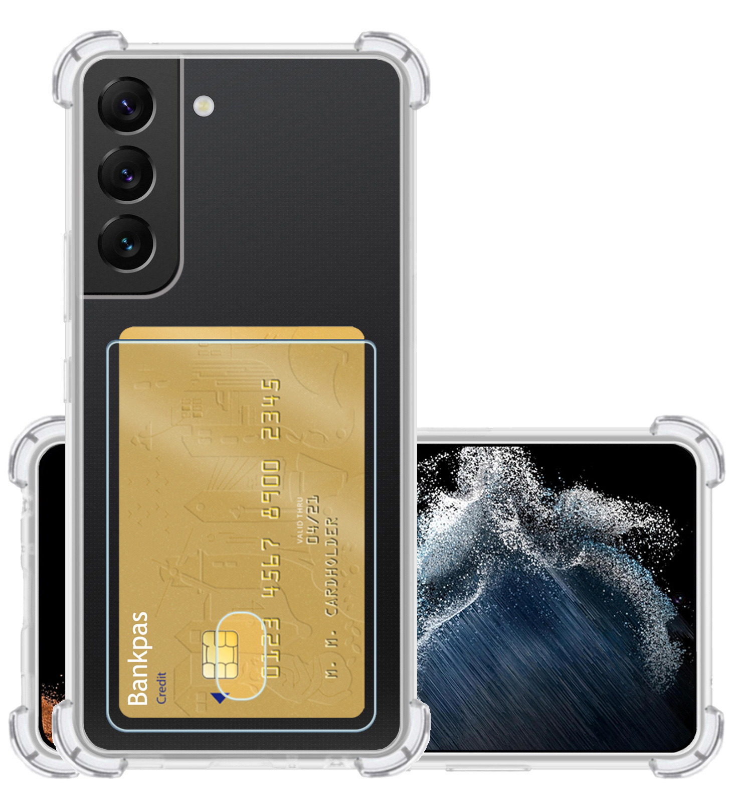 NoXx Hoes Geschikt voor Samsung S22 Hoesje Pasjeshouder Cover Shock Proof Case Siliconen Hoes Met Kaarthouder - Transparant