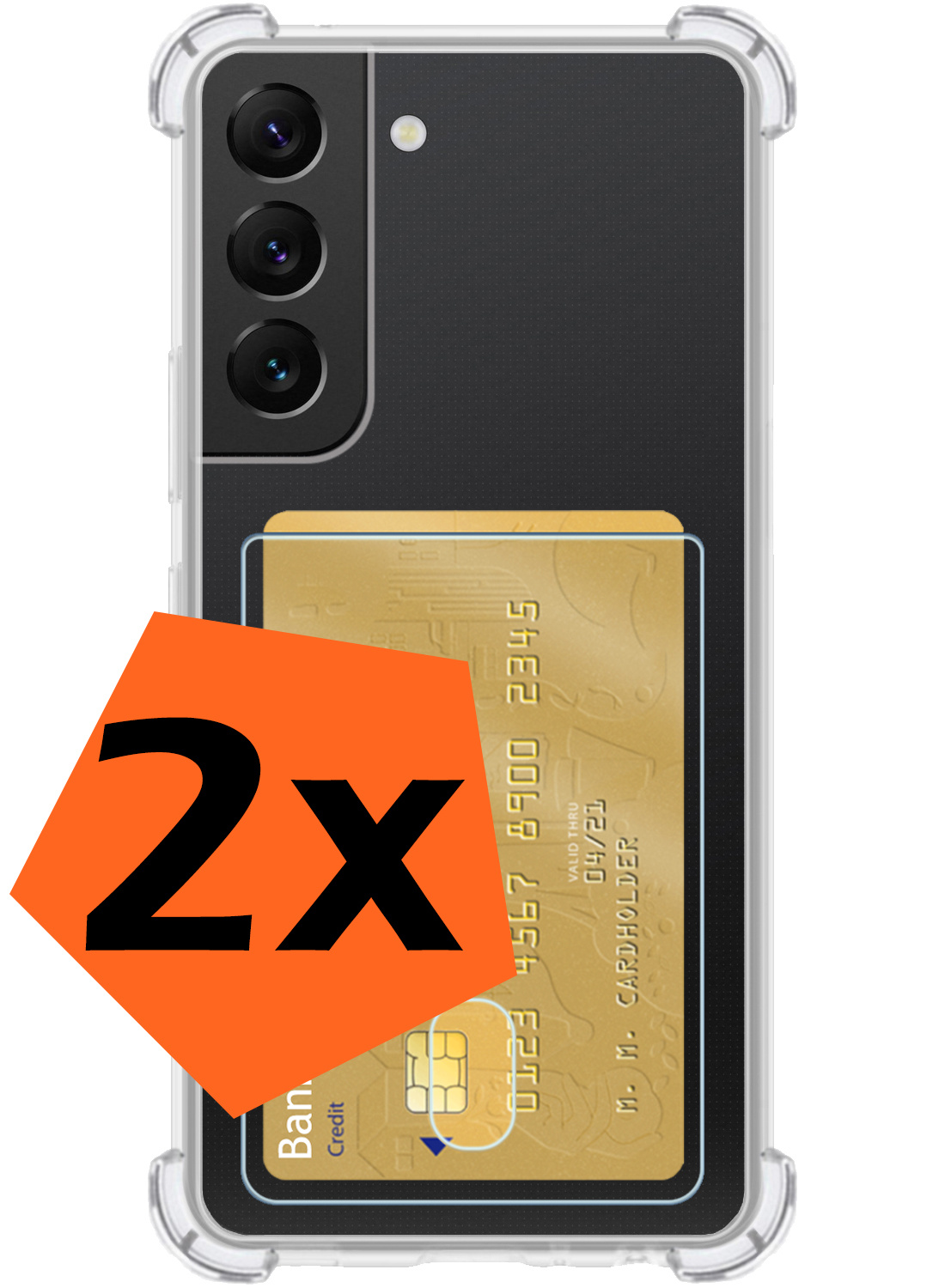 Nomfy Hoesje Geschikt voor Samsung S22 Hoesje Pasjeshouder Shockproof Pas Houder - Hoesje Geschikt voor Samsung Galaxy S22 Hoes Met Kaarthouder - Transparant - 2 PACK