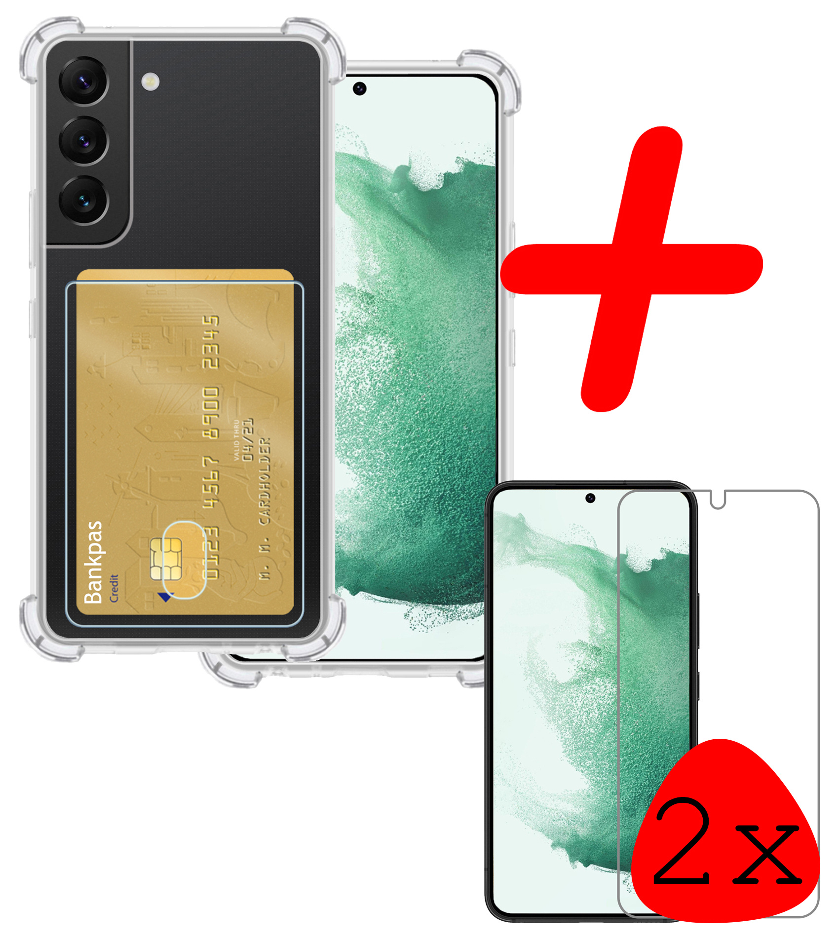 BASEY. Hoes Geschikt voor Samsung S22 Hoesje Shock Proof Case Hoes Met 2x Screenprotector - Hoesje Geschikt voor Samsung Galaxy S22 Hoes Cover Shockproof - Transparant