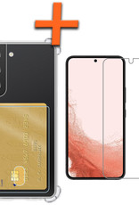 Nomfy Hoesje Geschikt voor Samsung S22 Hoesje Pasjeshouder Shockproof Pas Houder Met Screenprotector - Hoesje Geschikt voor Samsung Galaxy S22 Hoes Met Kaarthouder - Transparant