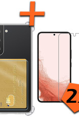 Nomfy Hoesje Geschikt voor Samsung S22 Hoesje Pasjeshouder Shockproof Pas Houder Met 2x Screenprotector - Hoesje Geschikt voor Samsung Galaxy S22 Hoes Met Kaarthouder - Transparant