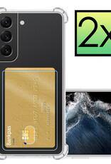 NoXx Hoes Geschikt voor Samsung S22 Plus Hoesje Pasjeshouder Cover Shock Proof Case Siliconen Hoes Met Kaarthouder - Transparant - 2x