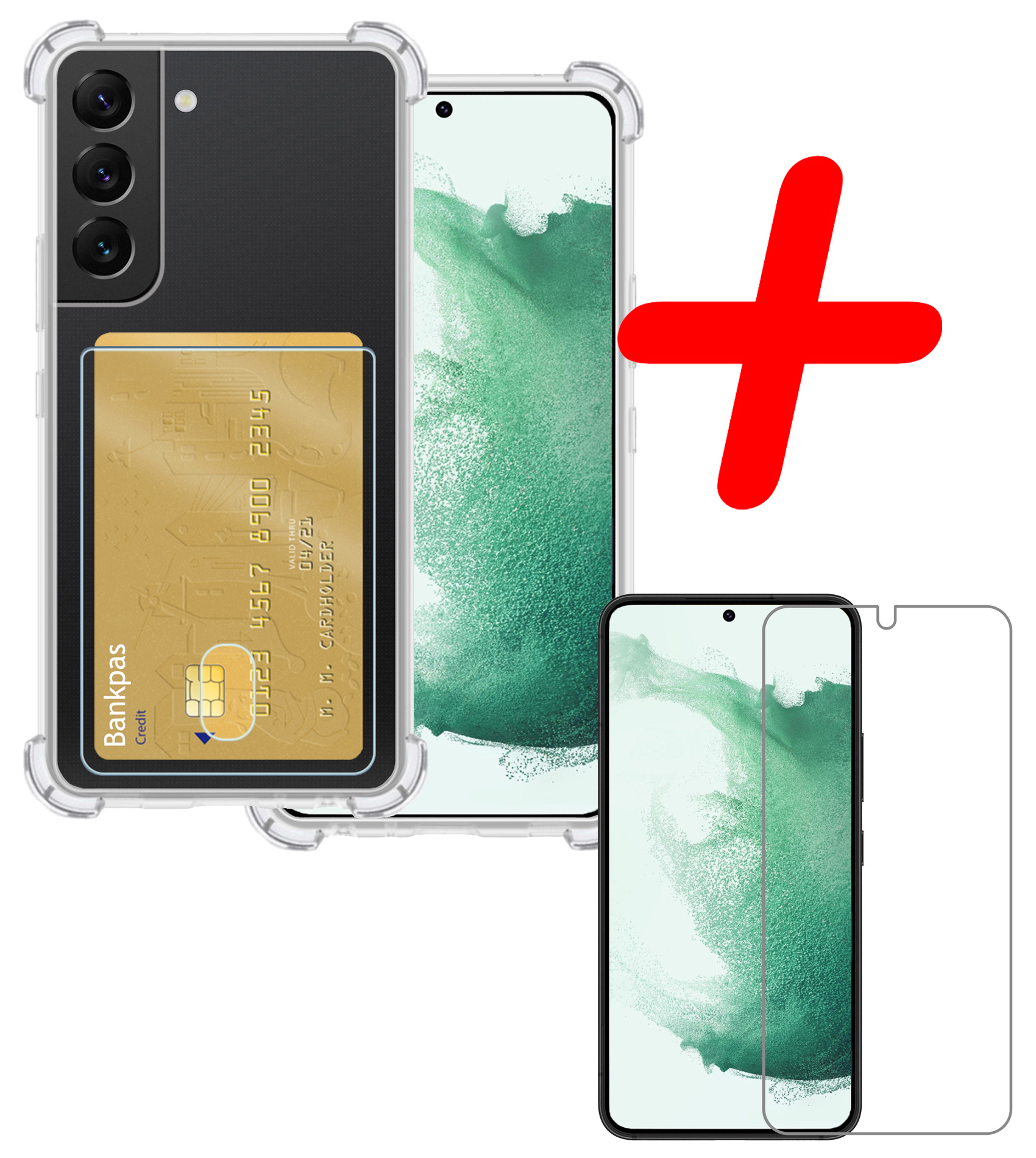 BASEY. Hoes Geschikt voor Samsung S22 Plus Hoesje Shock Proof Case Hoes Met Screenprotector - Hoesje Geschikt voor Samsung Galaxy S22 Plus Hoes Cover Shockproof - Transparant