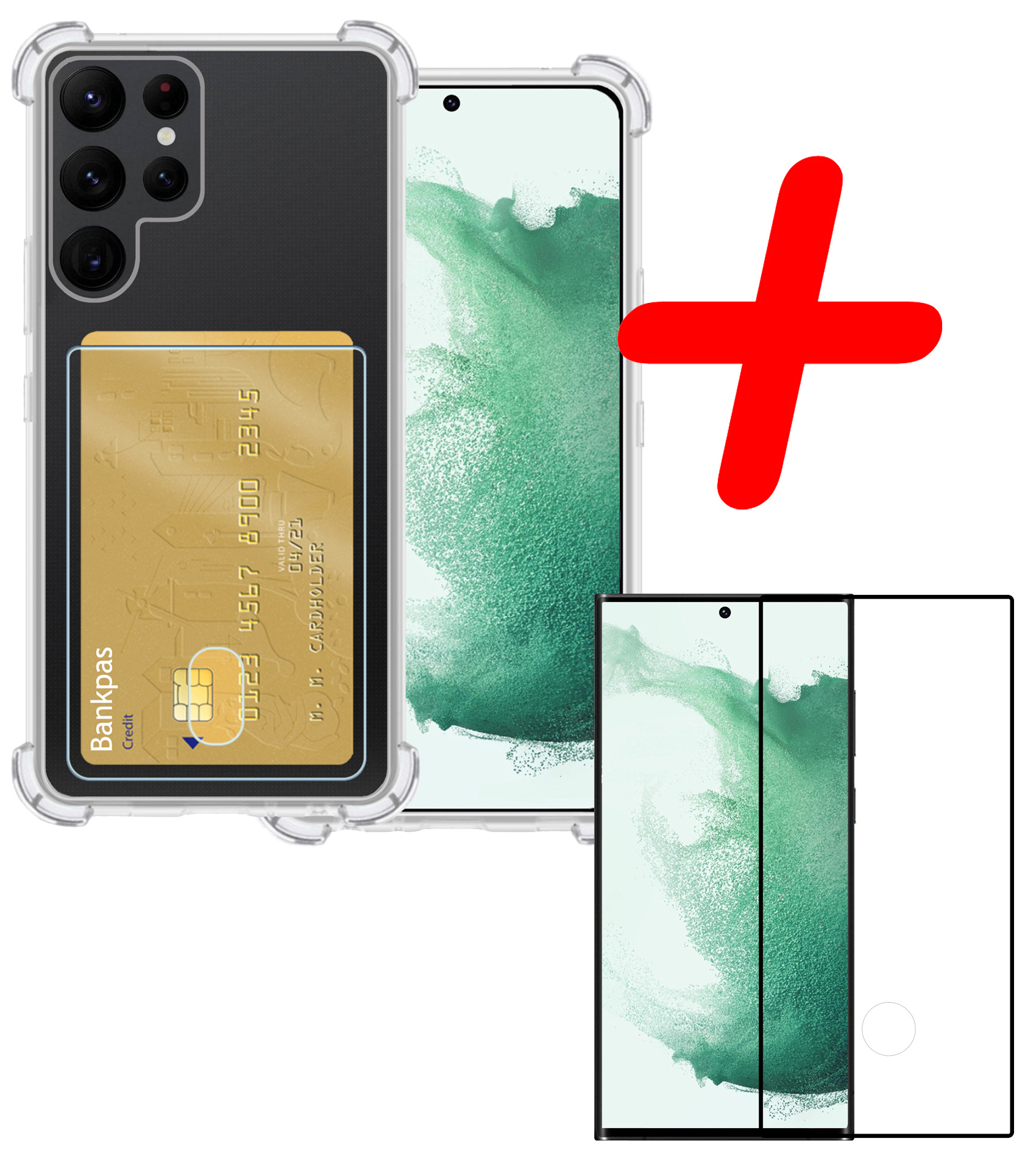 BASEY. Hoes Geschikt voor Samsung S22 Ultra Hoesje Shock Proof Case Hoes Met Screenprotector - Hoesje Geschikt voor Samsung Galaxy S22 Ultra Hoes Cover Shockproof - Transparant