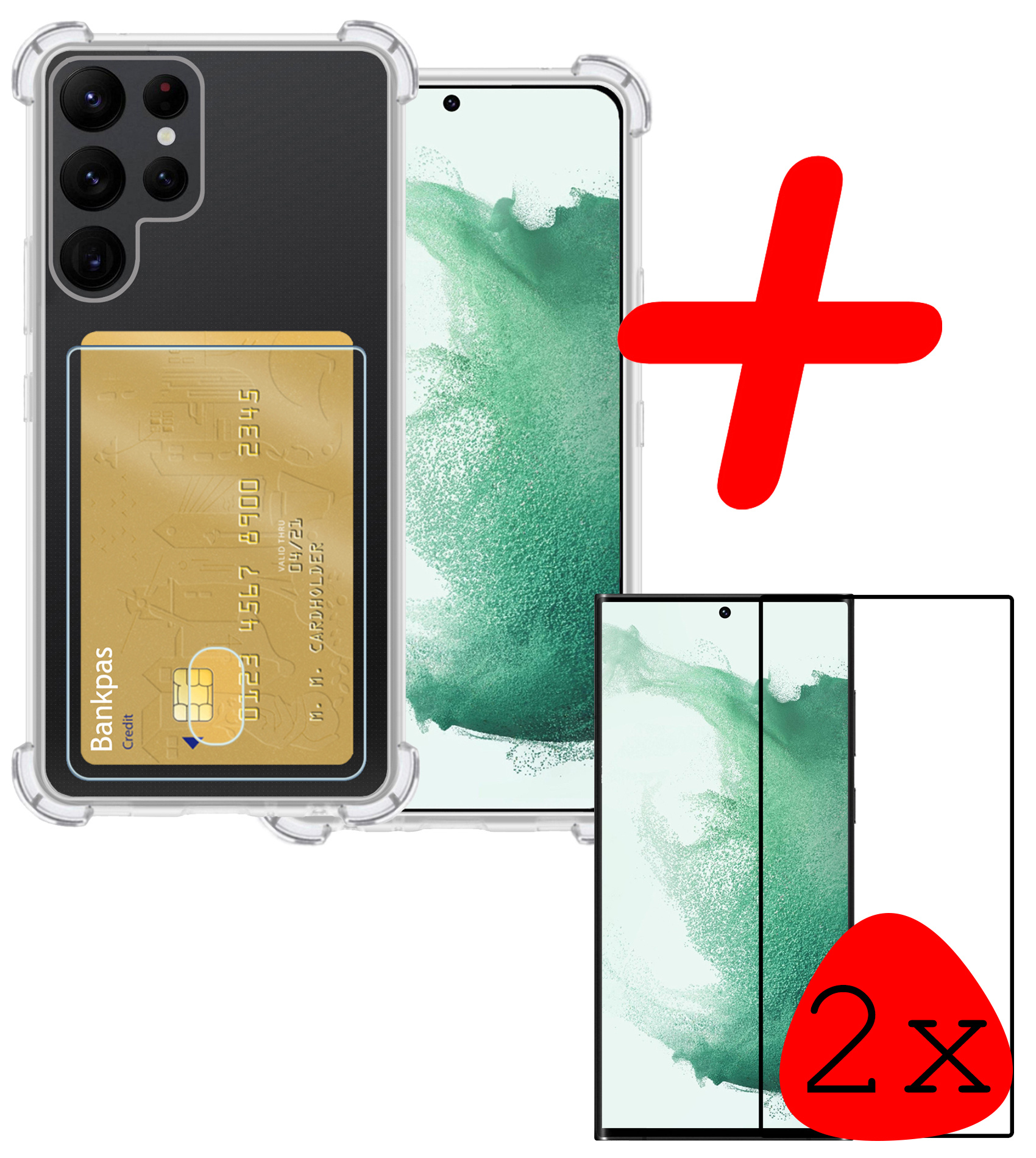 BASEY. Hoes Geschikt voor Samsung S22 Ultra Hoesje Shock Proof Case Hoes Met 2x Screenprotector - Hoesje Geschikt voor Samsung Galaxy S22 Ultra Hoes Cover Shockproof - Transparant